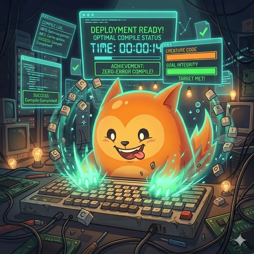 Howaclawa mashing at a keyboard in a neon workshop